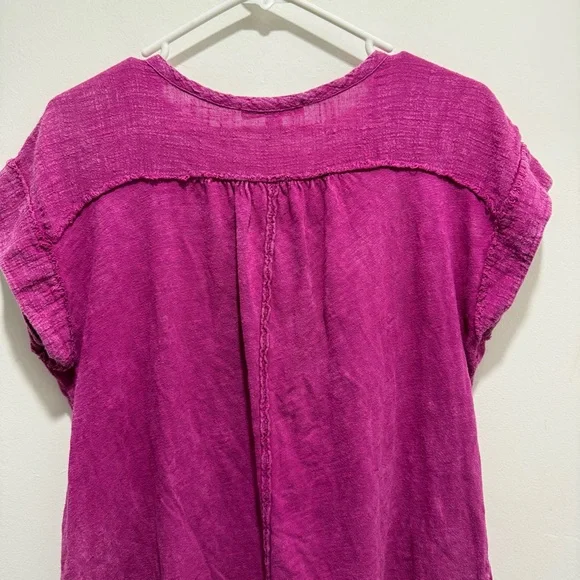 Anthropologie Eri Ali Julie Short Sleeve Henley Tunic Top Size S In Fucshia - Picture 8 of 8